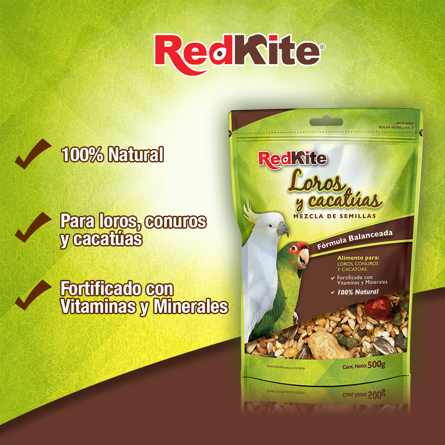 Redkite alimento balanceado Loros Y Cacatuas 500 grs