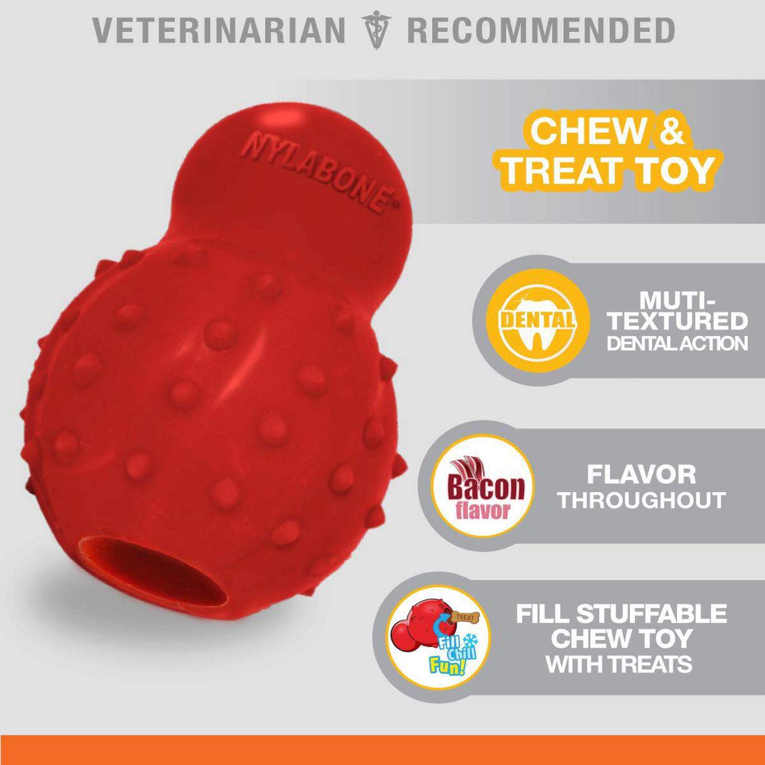 Juguete Nylabone perro Strong Chew Rhino rellenable Tocino 16kg