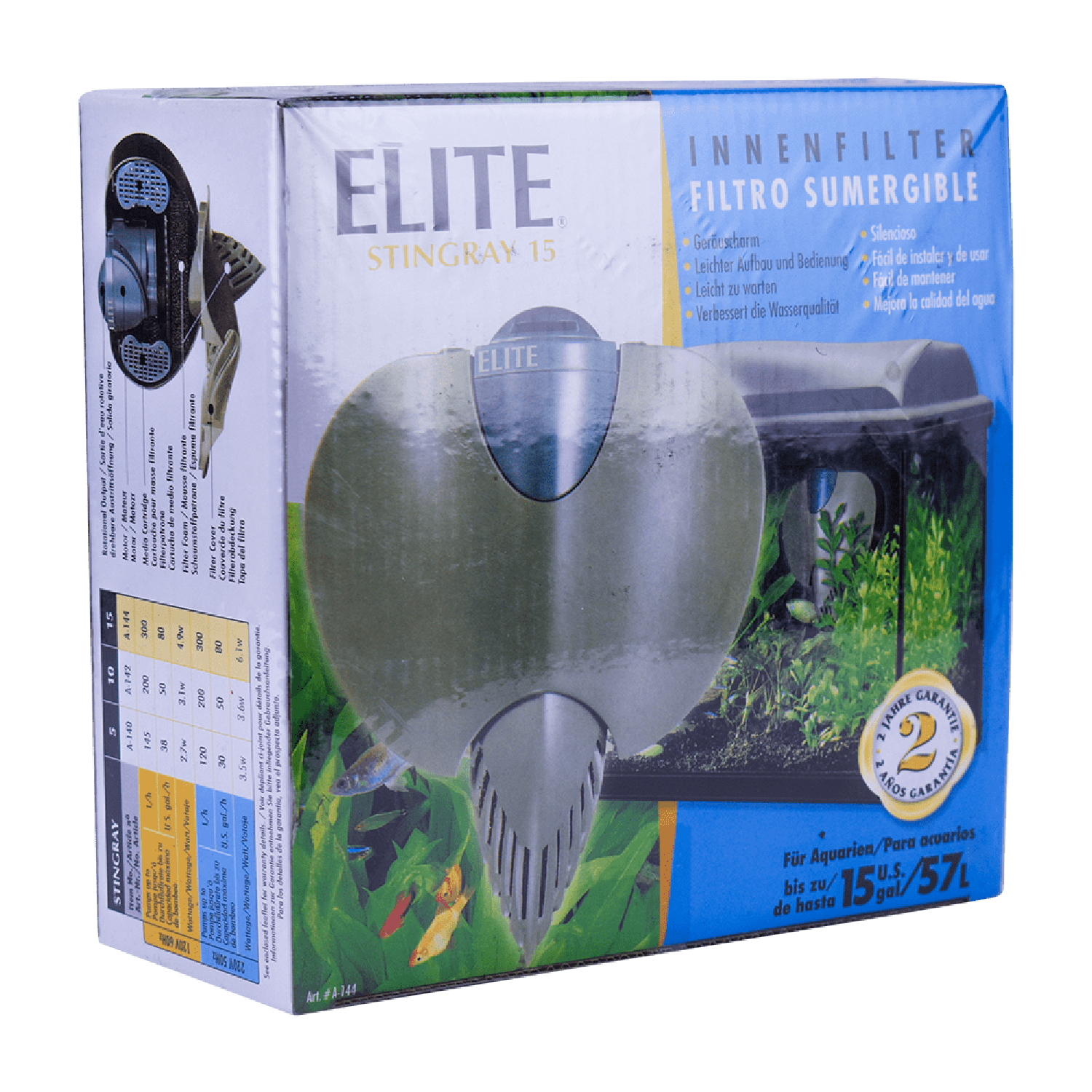 Filtro interno acuario Mantarraya Elite Stingray 15 57lts