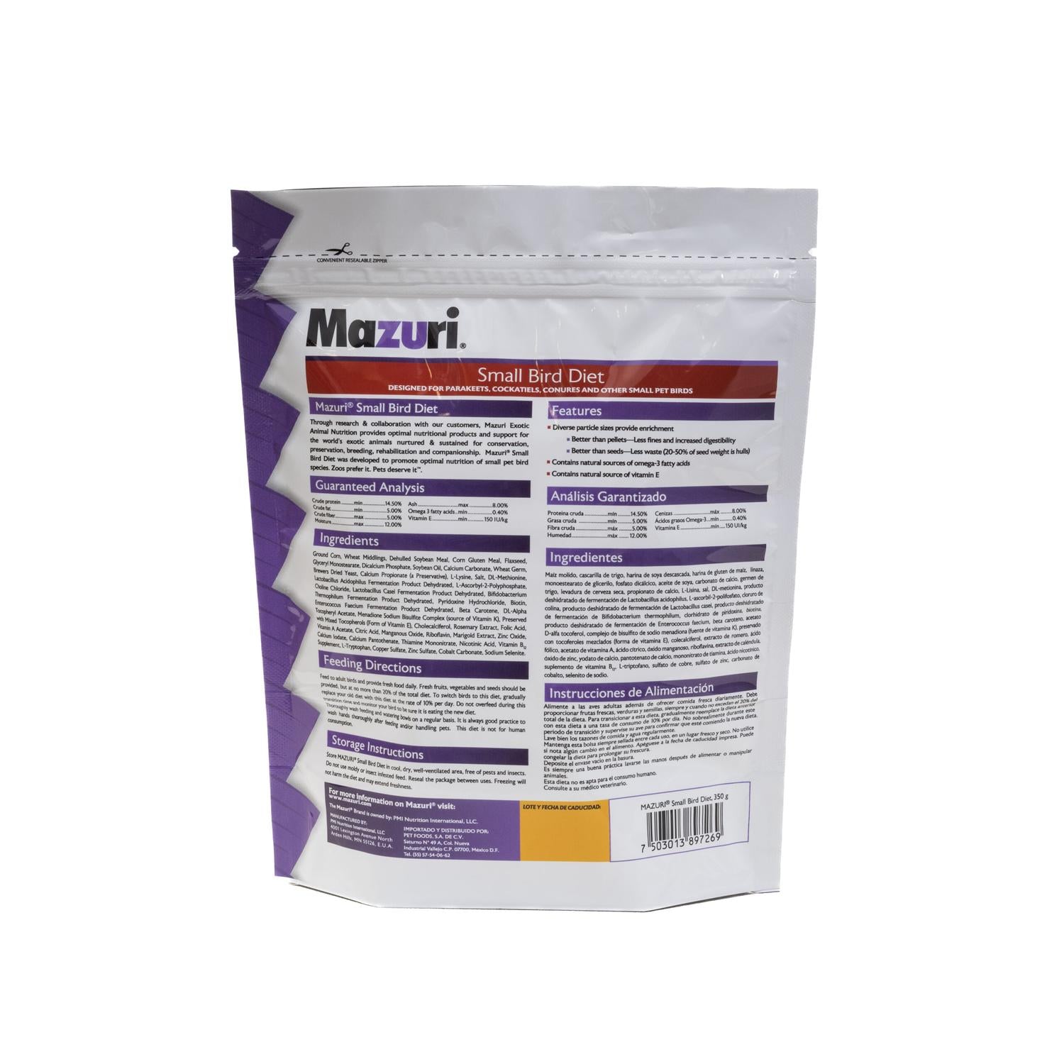 Mazuri Alimento ninfa, agaporni, lorito 350g