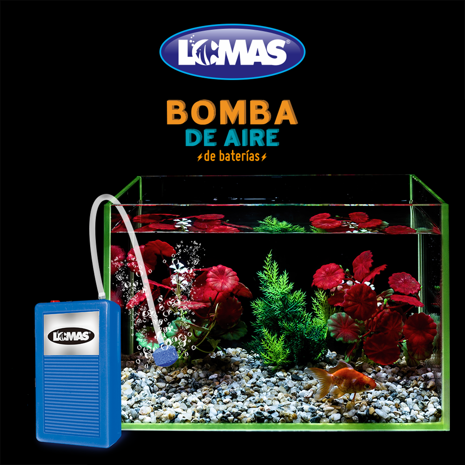 Bomba de aire con pilas "D" para acuarios de LOMAS
