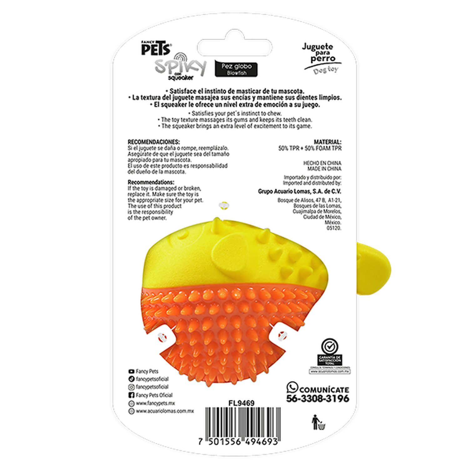 Fancy Pets juguete perro dental spiky con squeaker pez globo