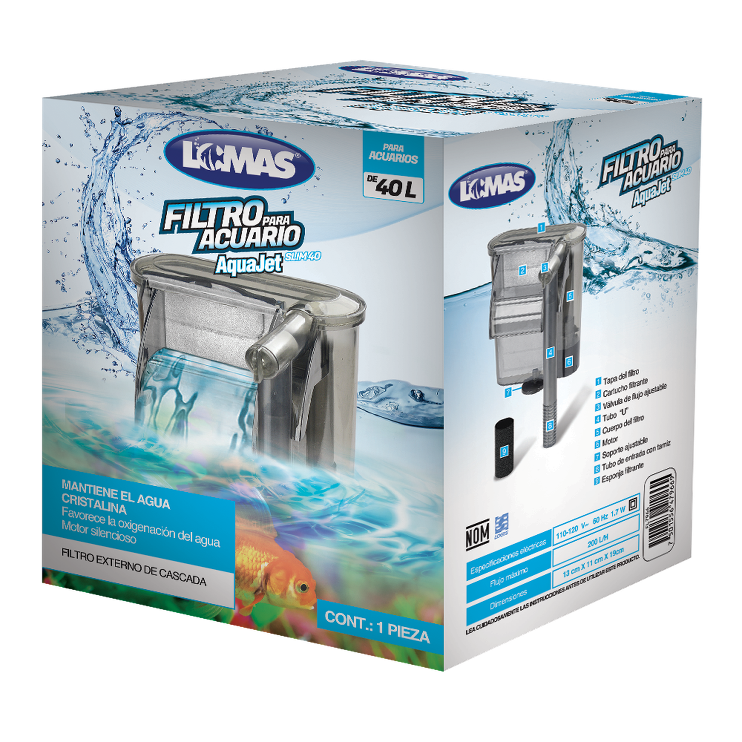 Lomas Filtro externo pecera de cascada AquaJet Slim 40litros