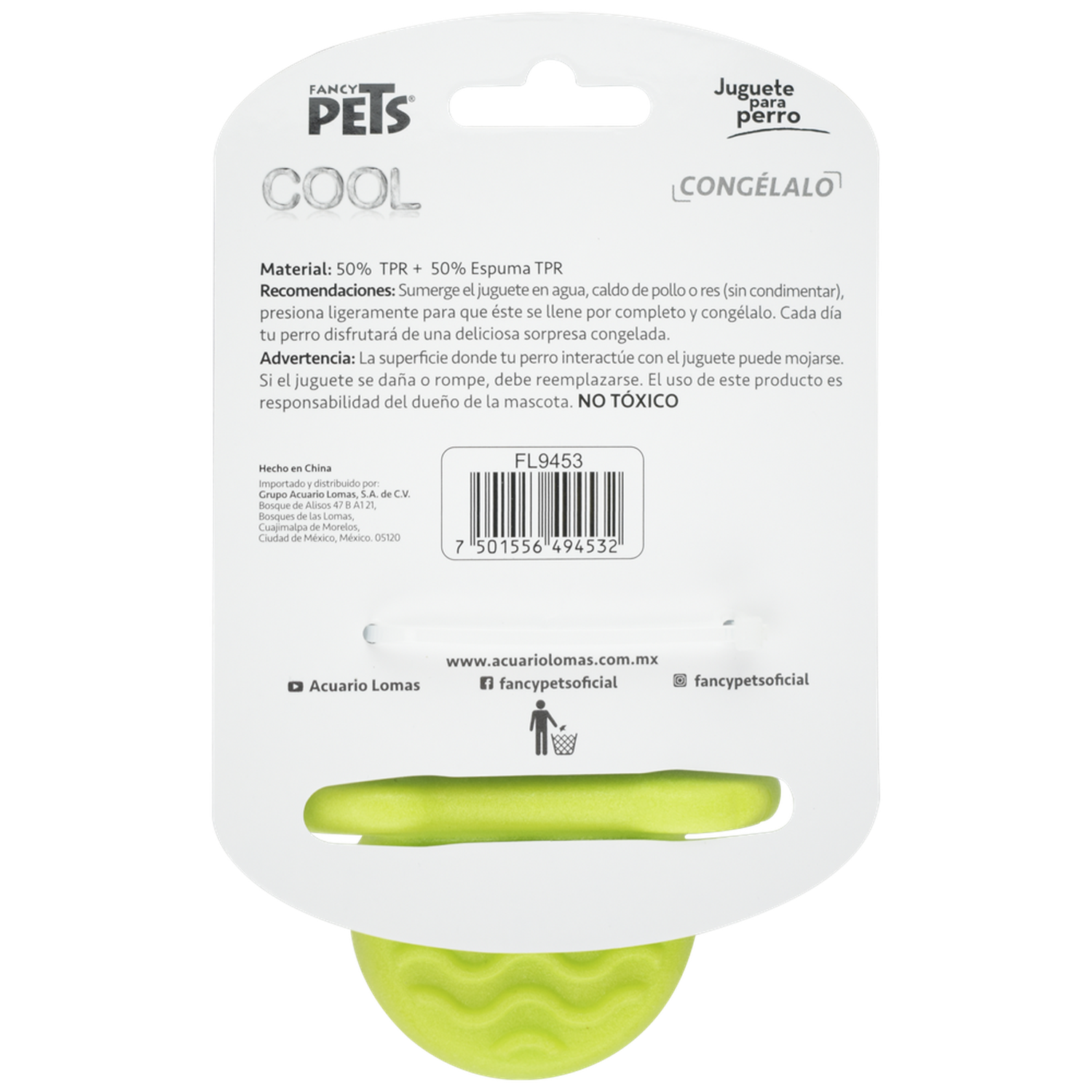Juguete refrescante perro clima caliente congelable chupon cool