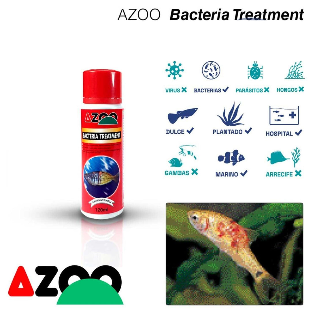 Azoo Bacteria Treatment para acuarios cola podrida 120 ml | G.Valkyria - imagen 1
