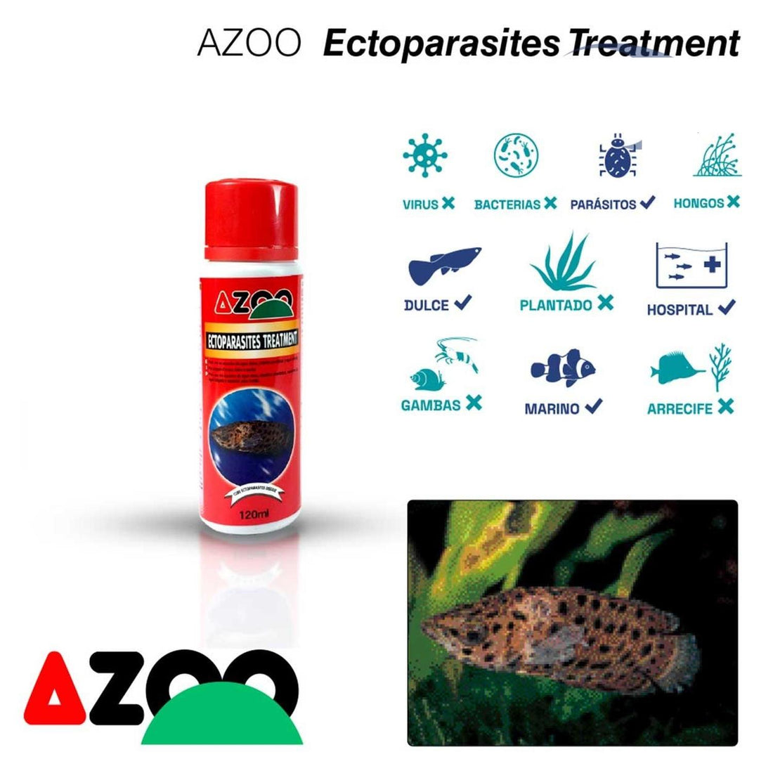 Azoo Ectoparasite externos Treatment para acuarios 120 ml | G.Valkyria - imagen 1