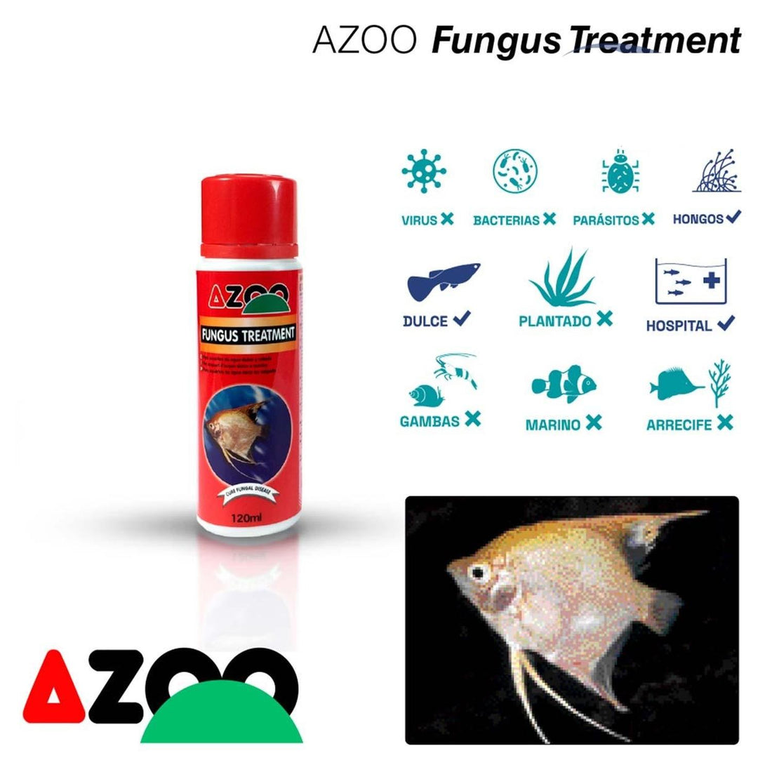 Azoo Fungus Treatment para acuarios algodoncillo hongo 120ml | G.Valkyria - imagen 1