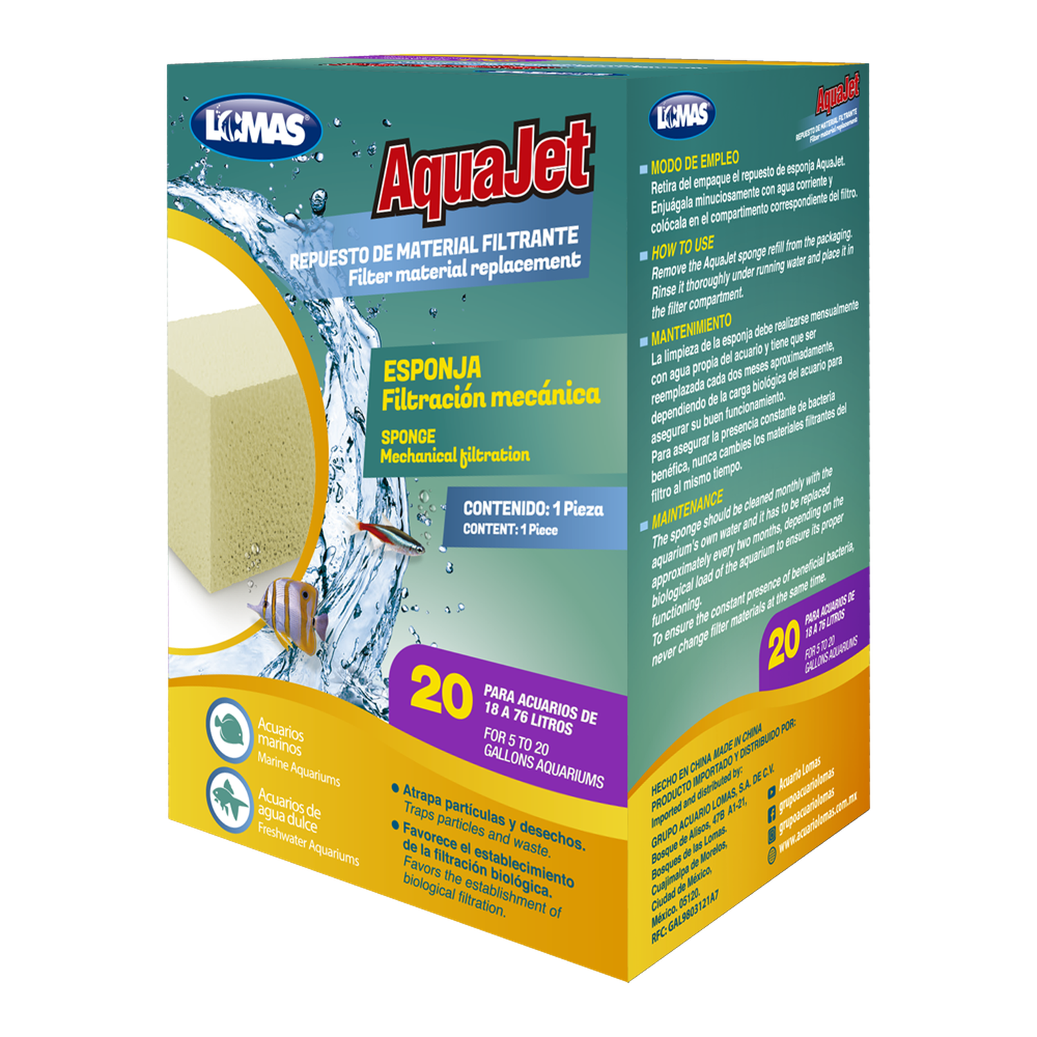 Repuesto esponja filtro cascada AquaJet Slim y Aquaclear 20