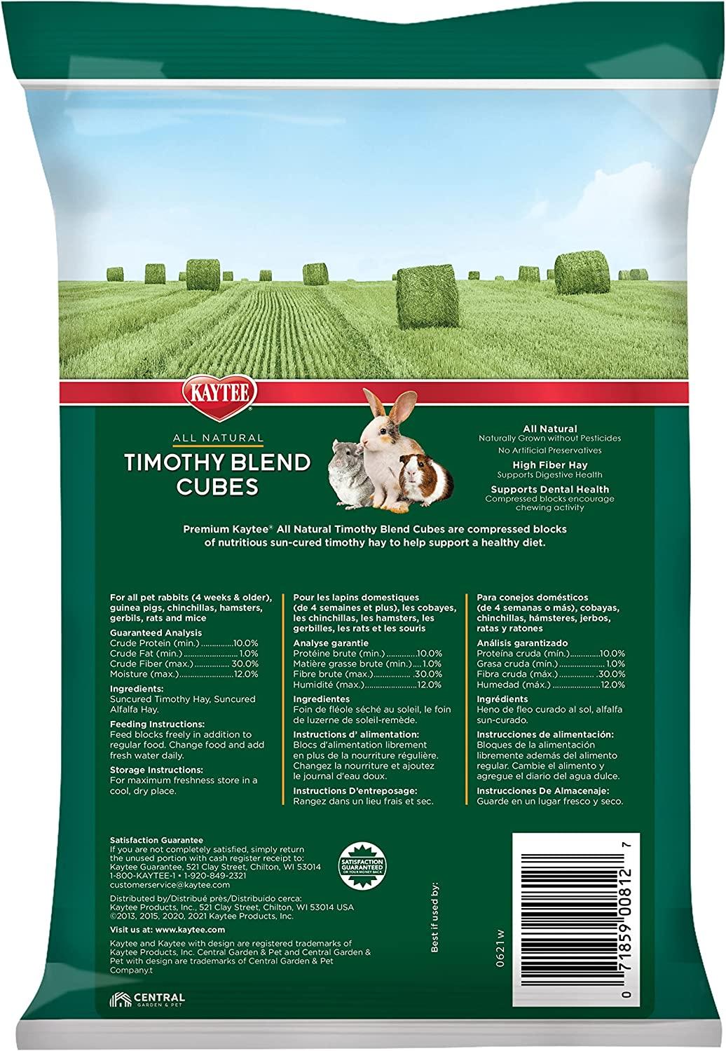 Premio conejo cuyo chinchilla Kaytee Cubos heno Timothy 454g