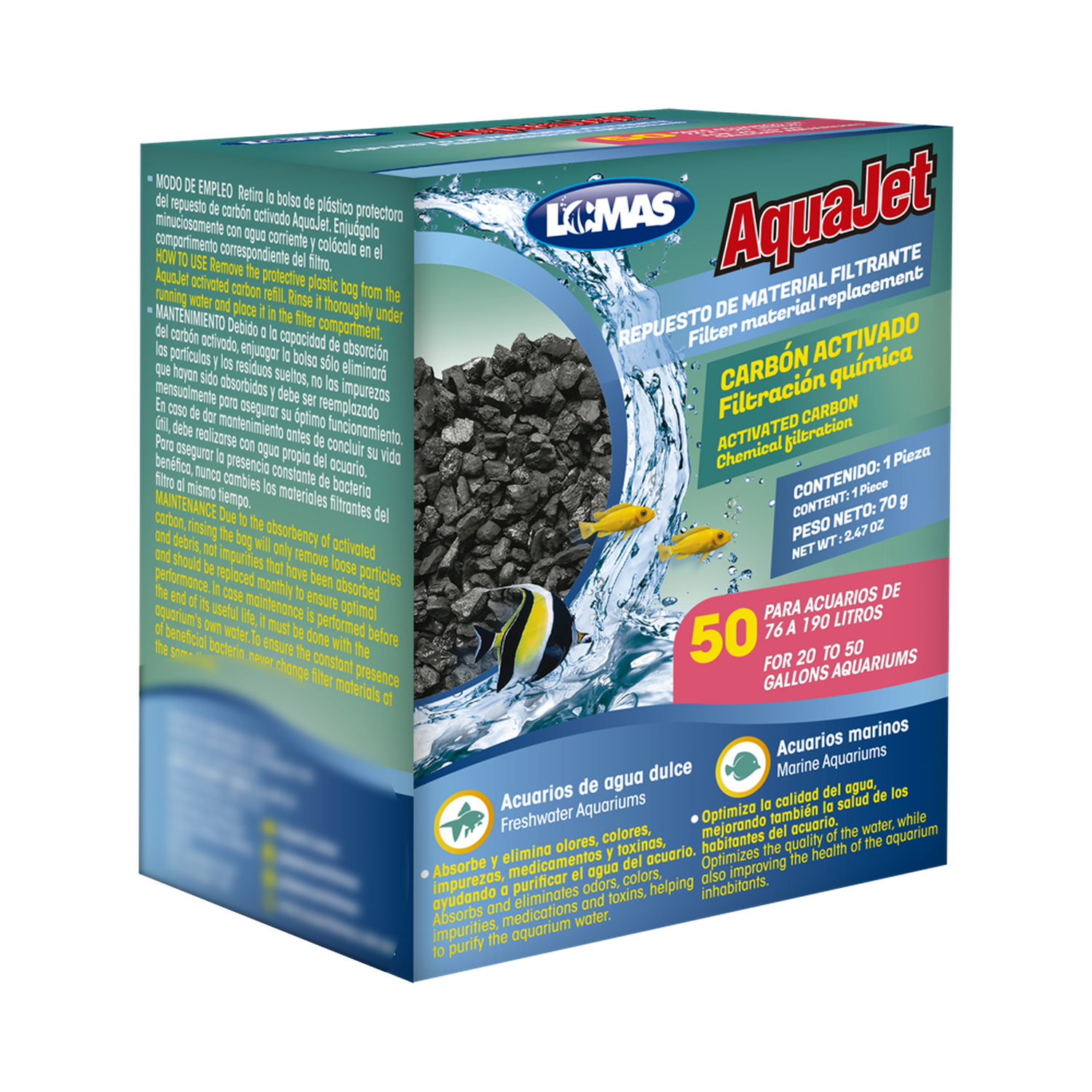 LOMAS repuesto carbon filtro cascada Aquajet y Aquaclear 50