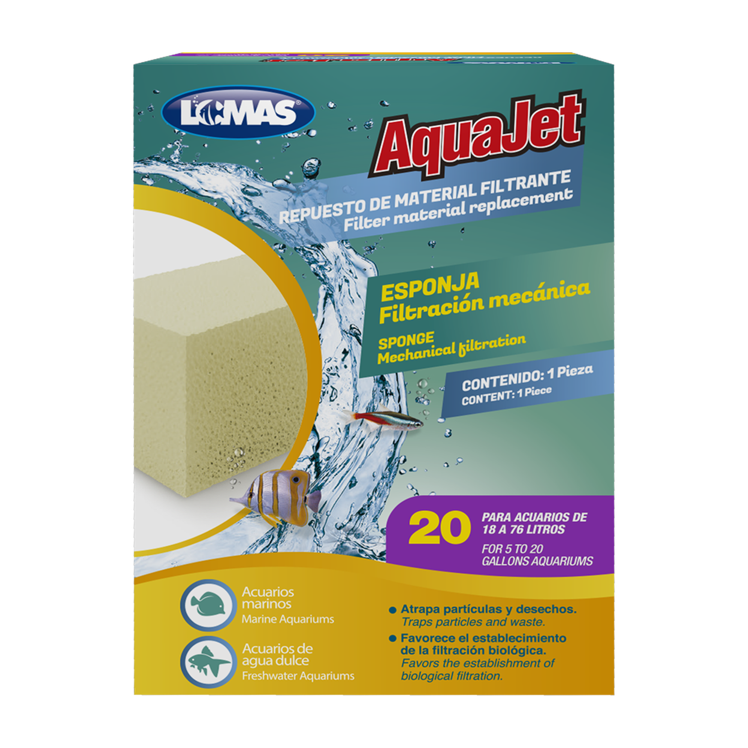 Repuesto esponja filtro cascada AquaJet Slim y Aquaclear 20