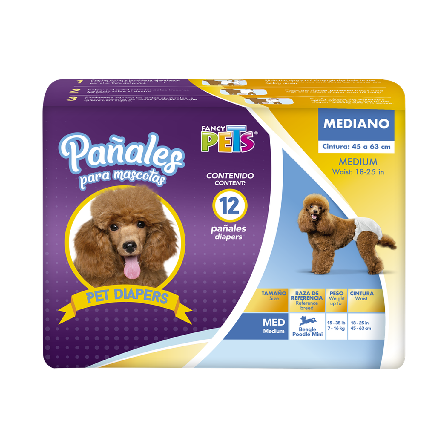 Fancy Pets Pañales Para Perro Tamaño Mediano 12 Pzas de Dry Pet | G.Valkyria - imagen 1