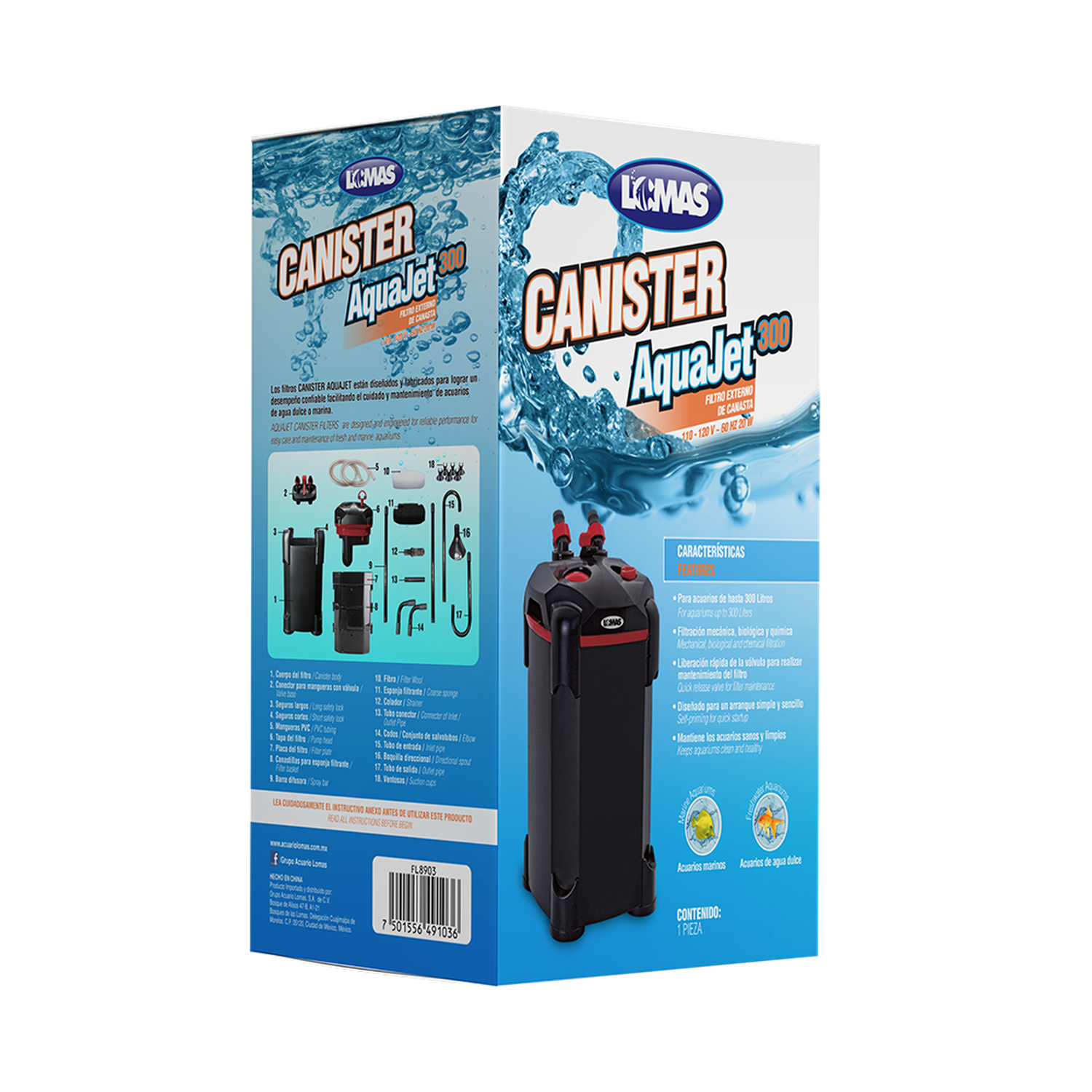 Filtro Canister AquaJet para peces o acuarios 300 litros
