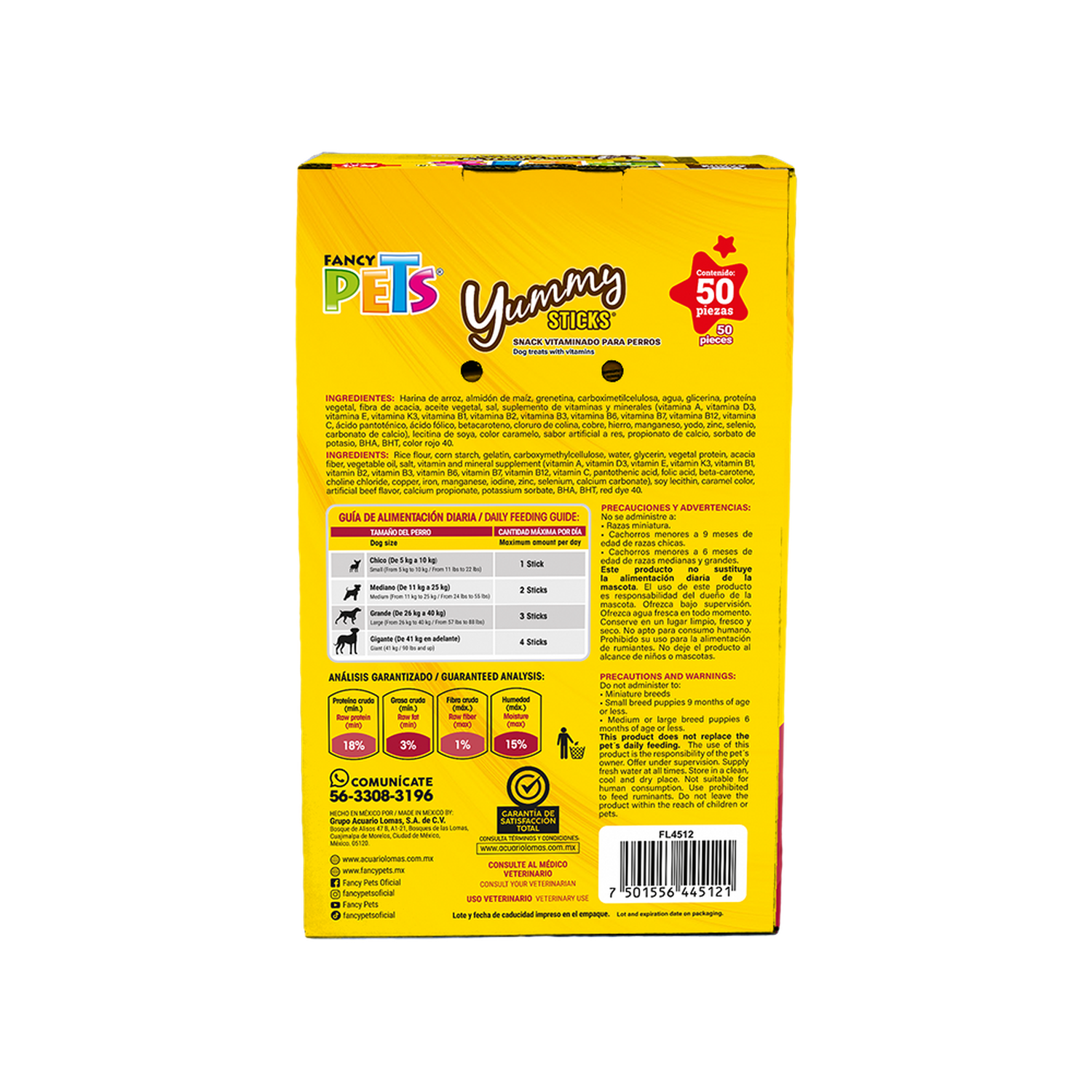 Fancy Pets premio perro caja Yummy Sticks Carne 50 Pz 20g c/u