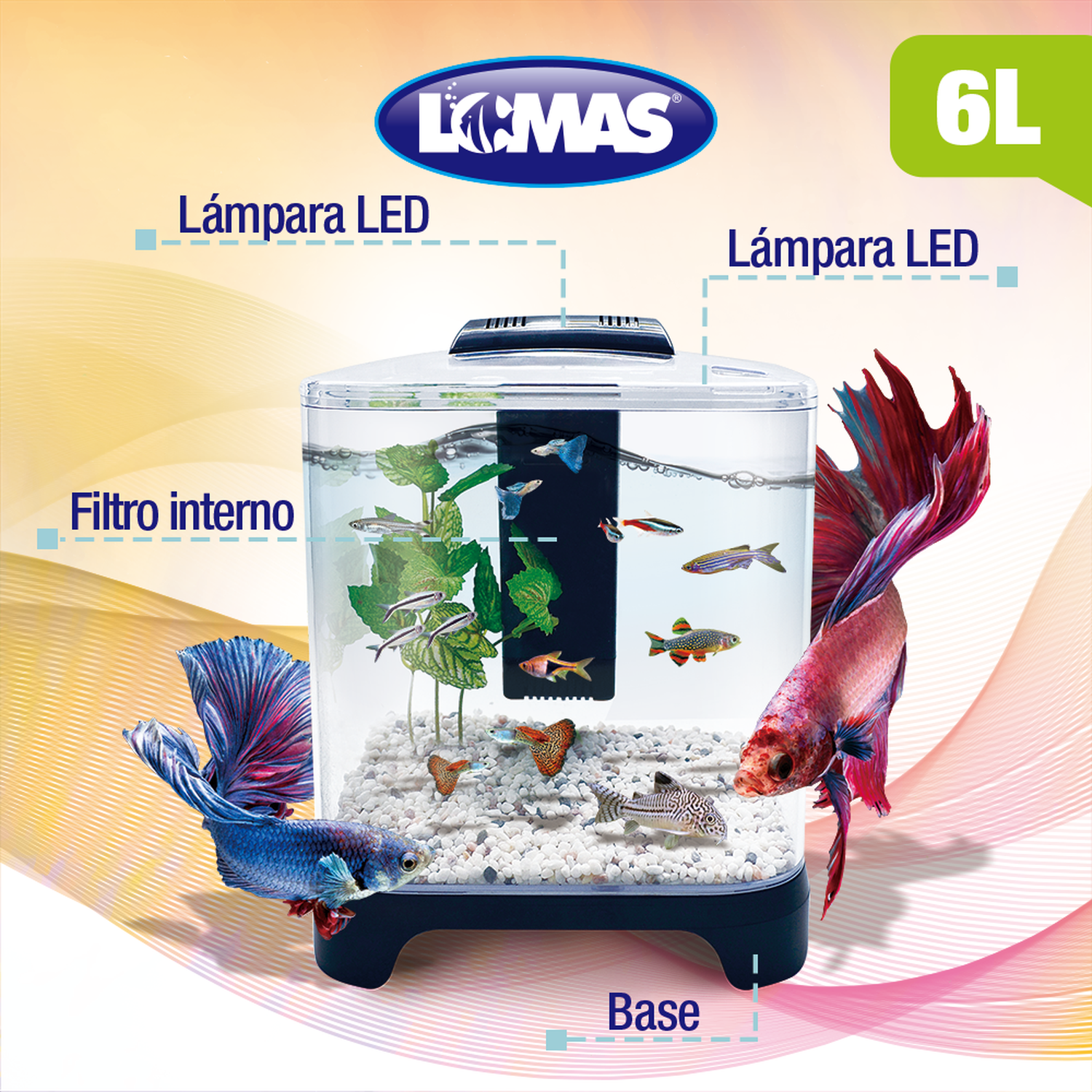 Lomas Acuario Mini de 6 lt, con filtro y lámpara Led betta