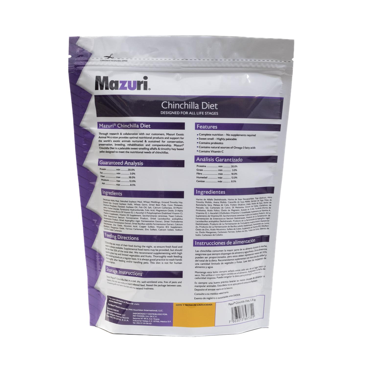 Mazuri Alimento para chinchilla cualquier etapa 1.3kg