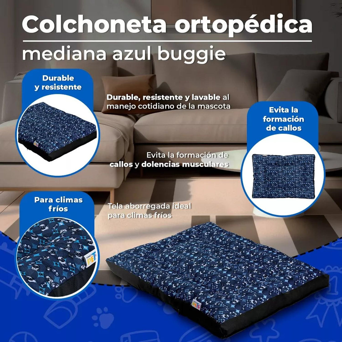 Fancy pets colchoneta ortopedica para perros azul Buggie mediana | G.Valkyria - imagen 1
