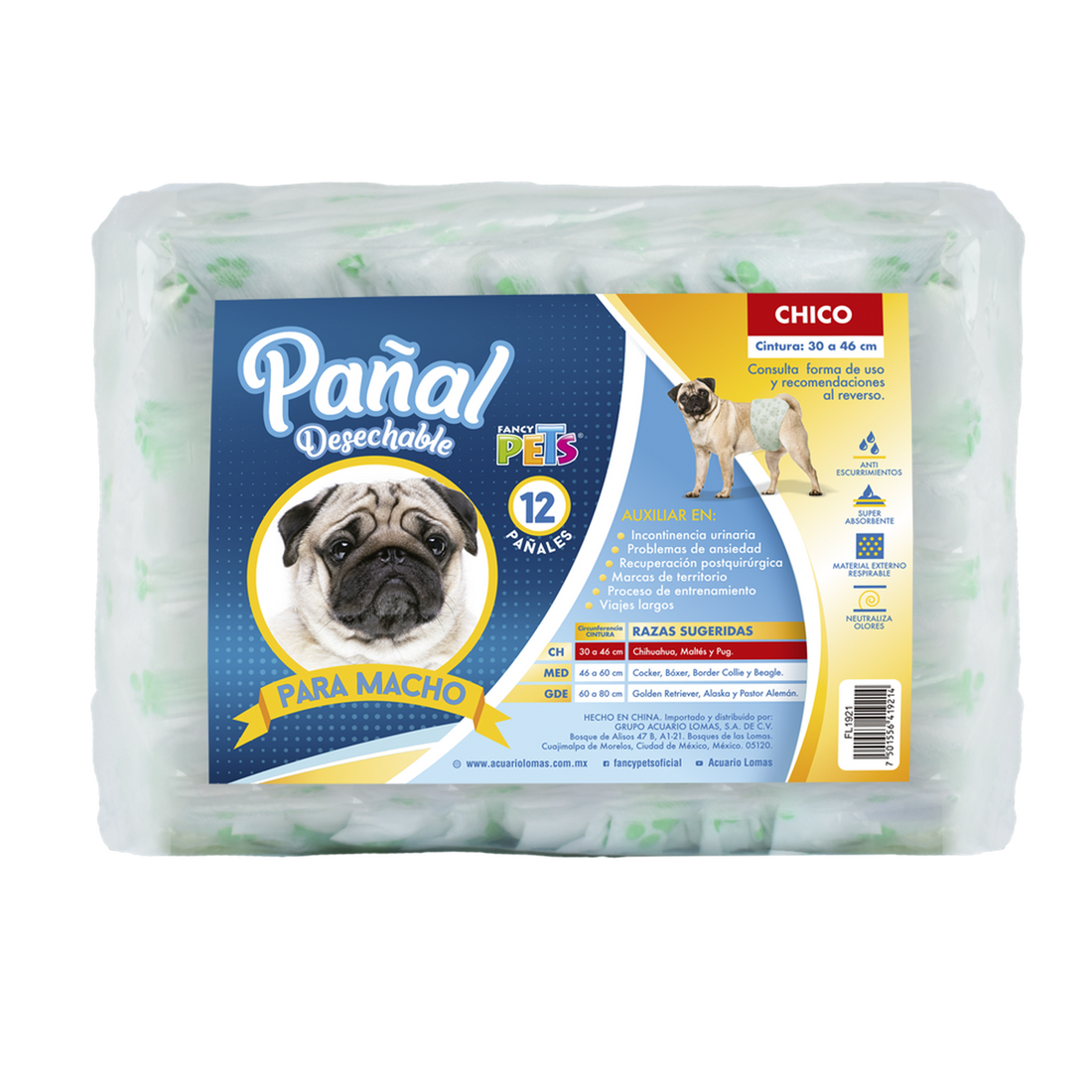 Fancy Pets Pañales para perro macho tamaño chico 12 piezas | G.Valkyria - imagen 1
