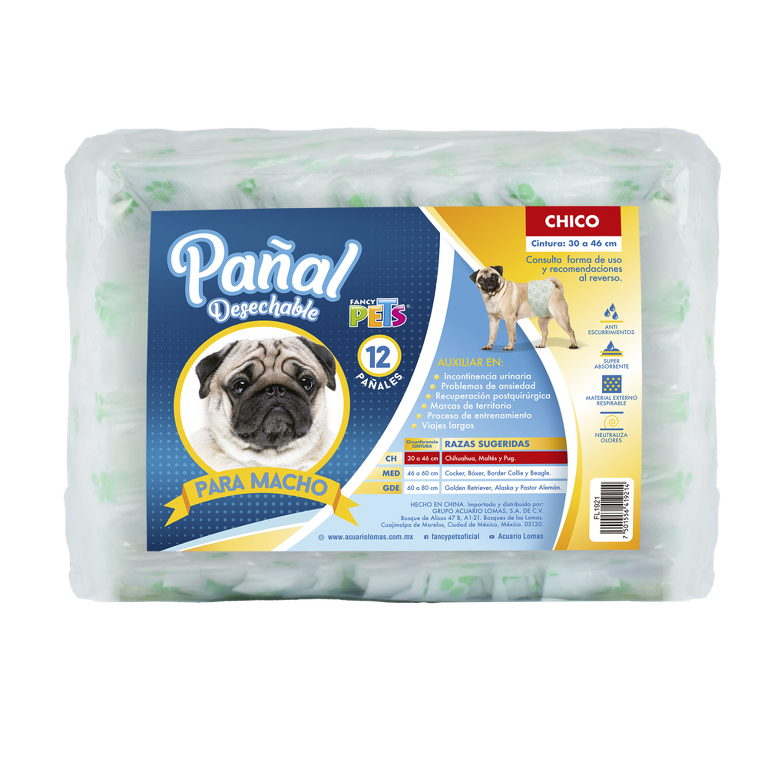 Fancy Pets Pañales para perro macho tamaño chico 12 piezas | G.Valkyria - imagen 1