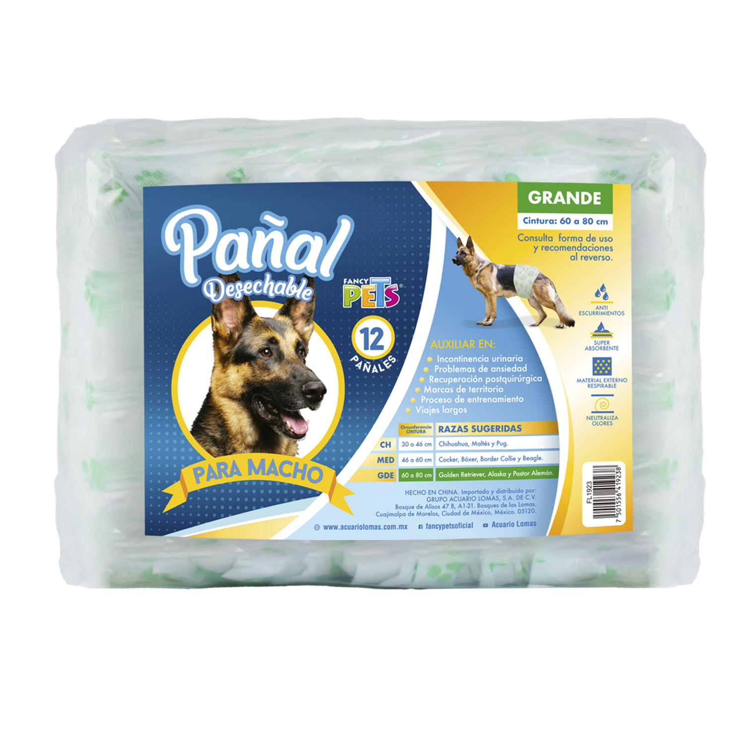 Fancy Pets Pañales para perro macho tamaño grande12 piezas | G.Valkyria - imagen 1