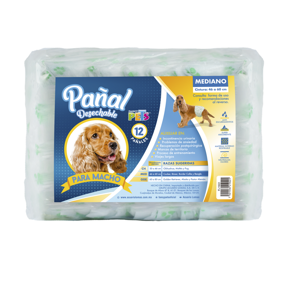 Fancy Pets Pañales para perro macho tamaño mediano 12 piezas | G.Valkyria - imagen 1