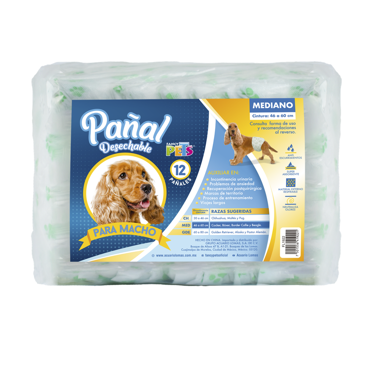 Fancy Pets Pañales para perro macho tamaño mediano 12 piezas | G.Valkyria - imagen 1