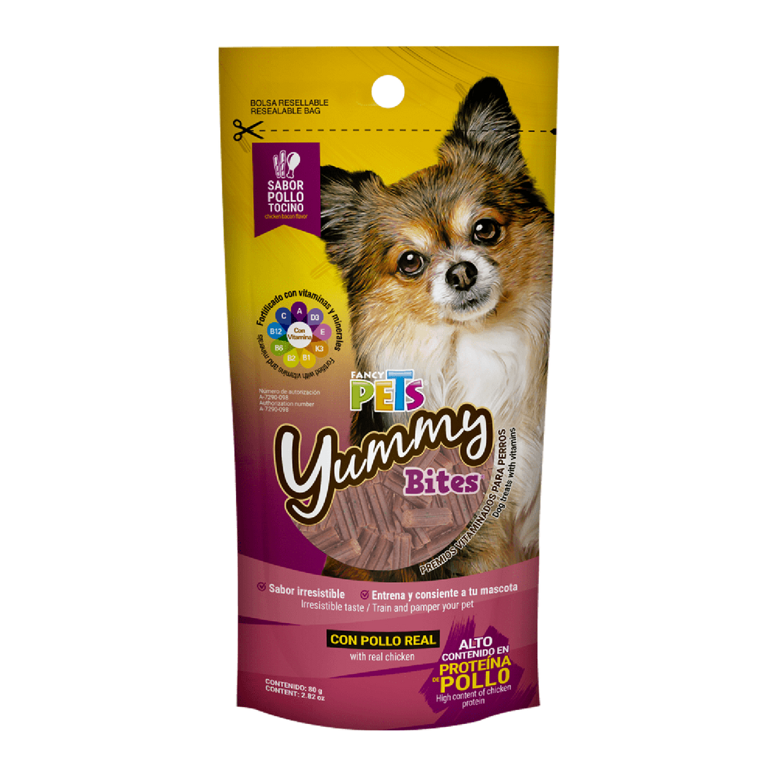 Fancy Pets premio para perros Yummy Bites Pollo Tocino 80 gr | G.Valkyria