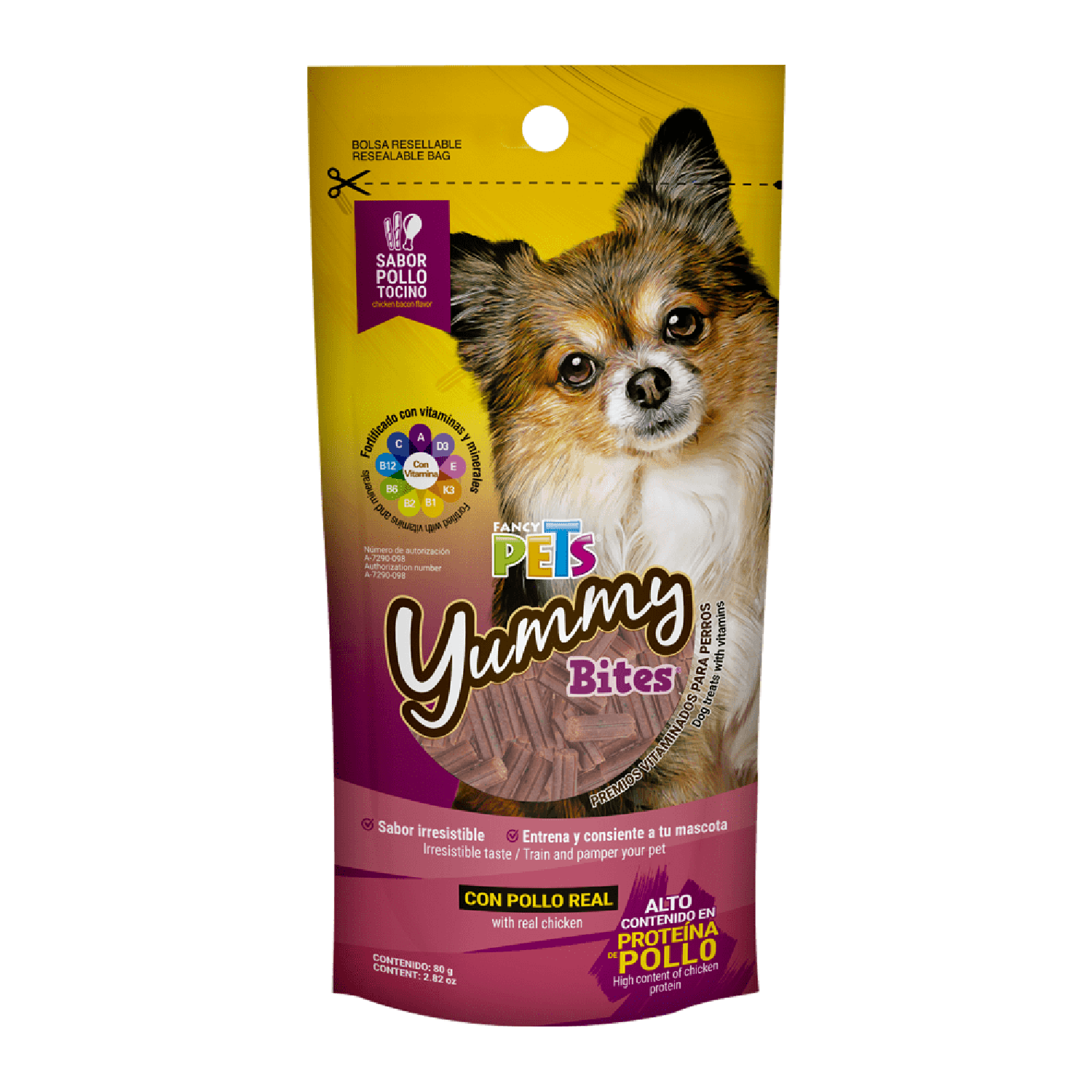 Fancy Pets premio para perros Yummy Bites Pollo Tocino 80 gr | G.Valkyria