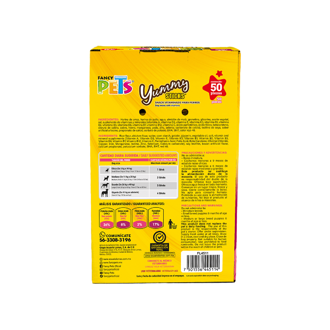 Fancy Pets premio perro caja Yummy Sticks Pollo Tocino 50 Pz | G.Valkyria - imagen 1