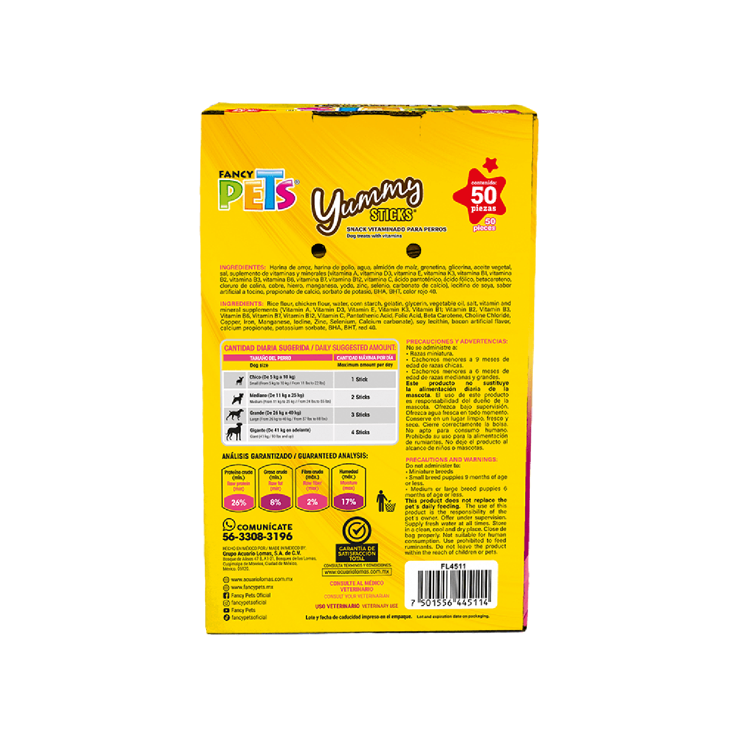 Fancy Pets premio perro caja Yummy Sticks Pollo Tocino 50 Pz | G.Valkyria - imagen 2