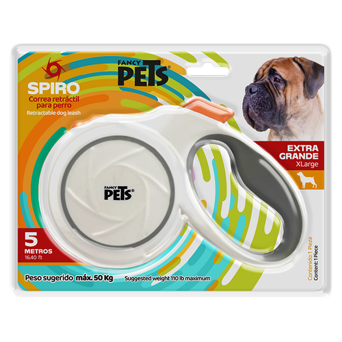 Fancy Pets Spiro correa retractil para perro blanca 5mt 50kg | G.Valkyria - imagen 1