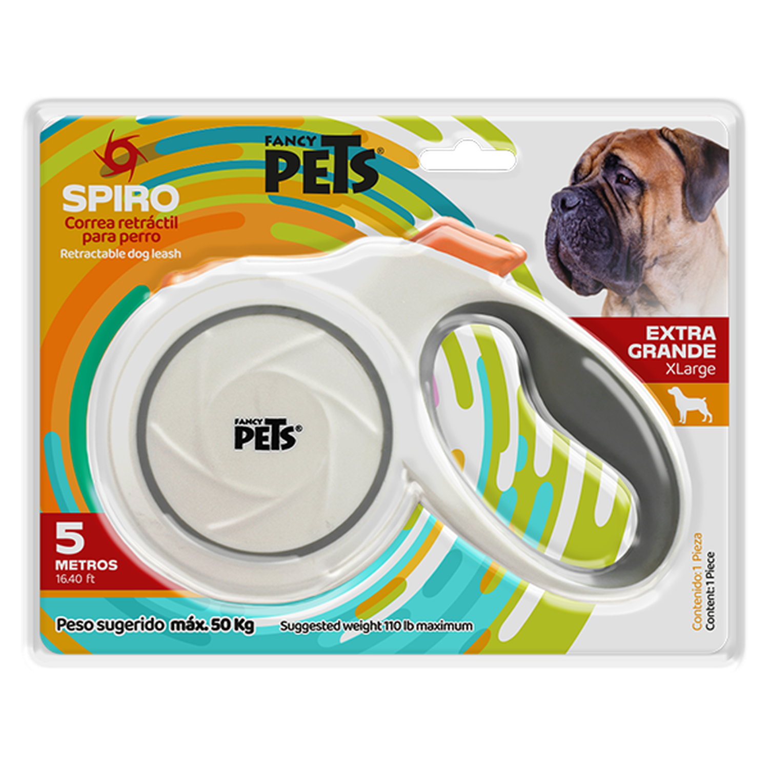 Fancy Pets Spiro correa retractil para perro blanca 5mt 50kg | G.Valkyria - imagen 1