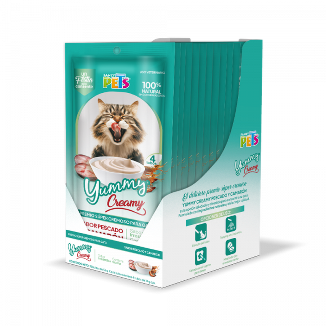 Fancy Pets Yummy Creamy premio para gatos pescado 12 sobres | G.Valkyria - imagen 1