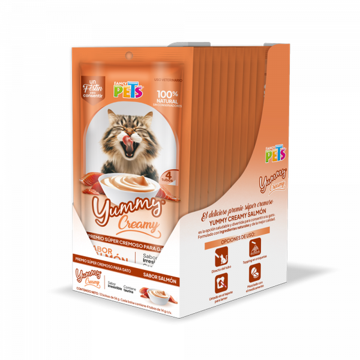 Fancy Pets Yummy Creamy premio para gatos salmón 12 sobres | G.Valkyria - imagen 1