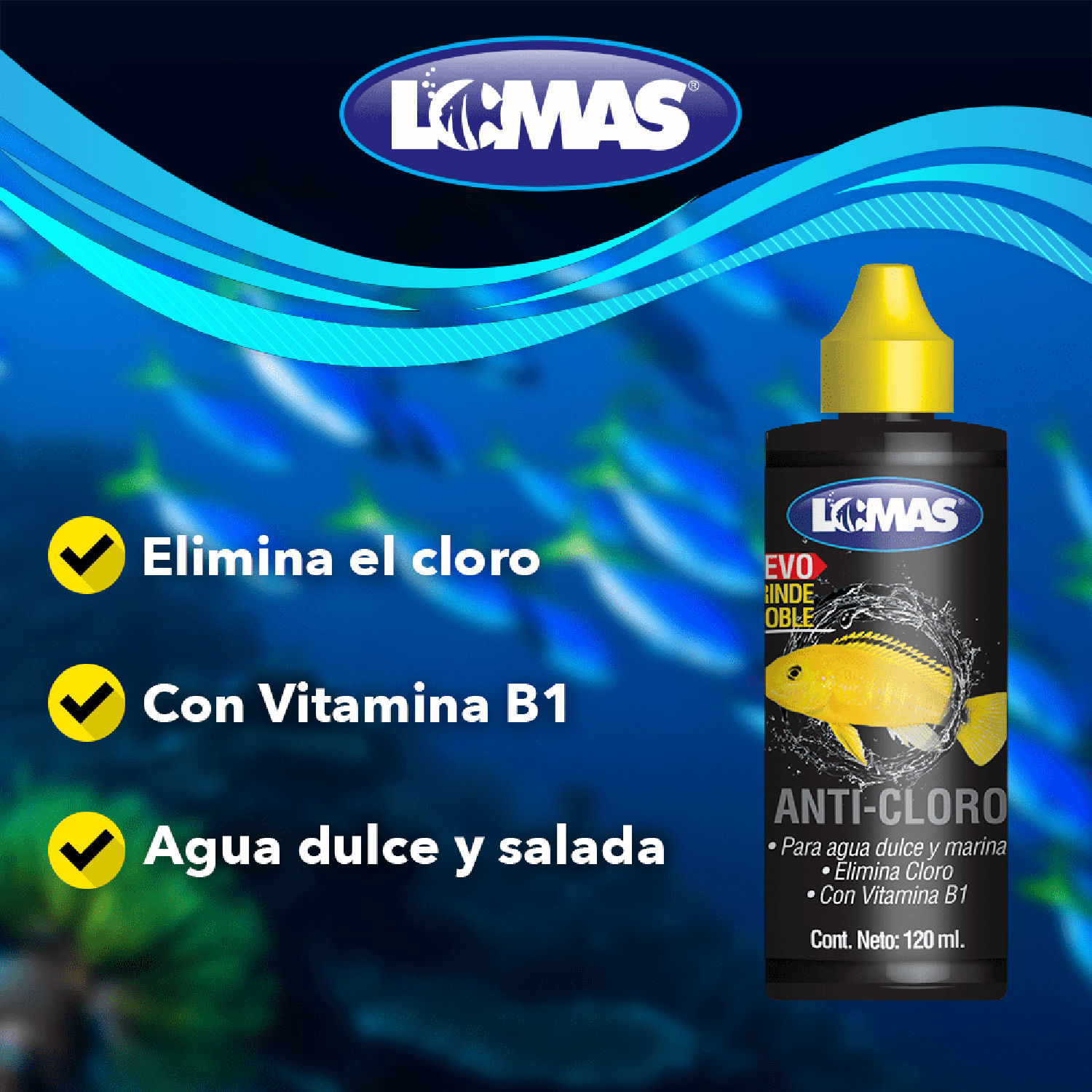 Lomas acondicionador agua pecera acuario Anticloro 120 Ml | G.Valkyria - imagen 2