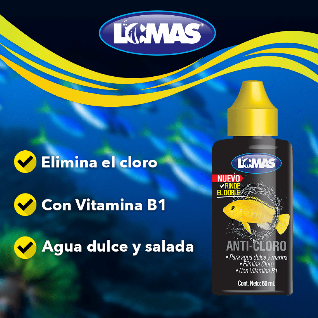 Lomas acondicionador agua pecera acuario Anticloro 60 Ml | G.Valkyria - imagen 1