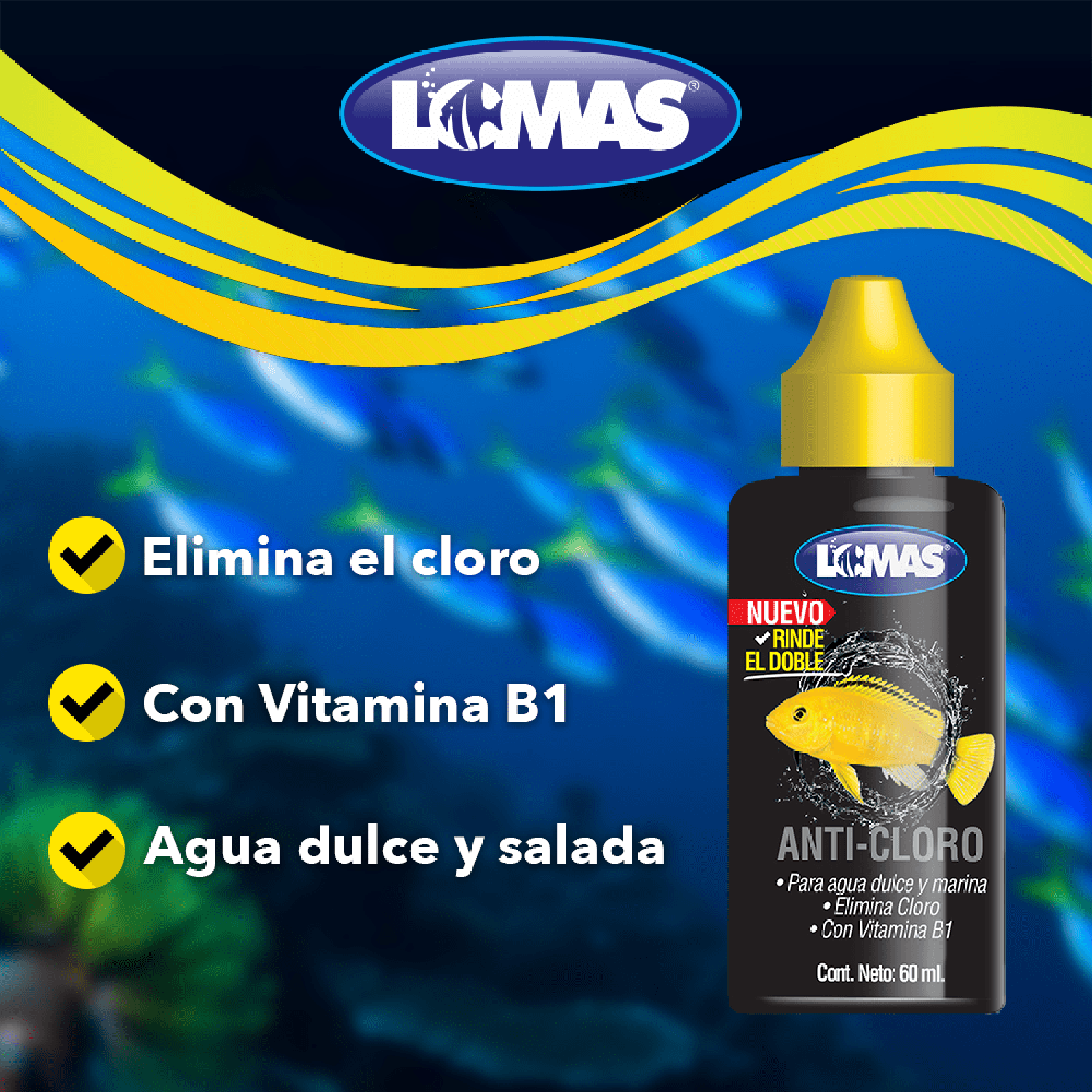 Lomas acondicionador agua pecera acuario Anticloro 60 Ml | G.Valkyria - imagen 2