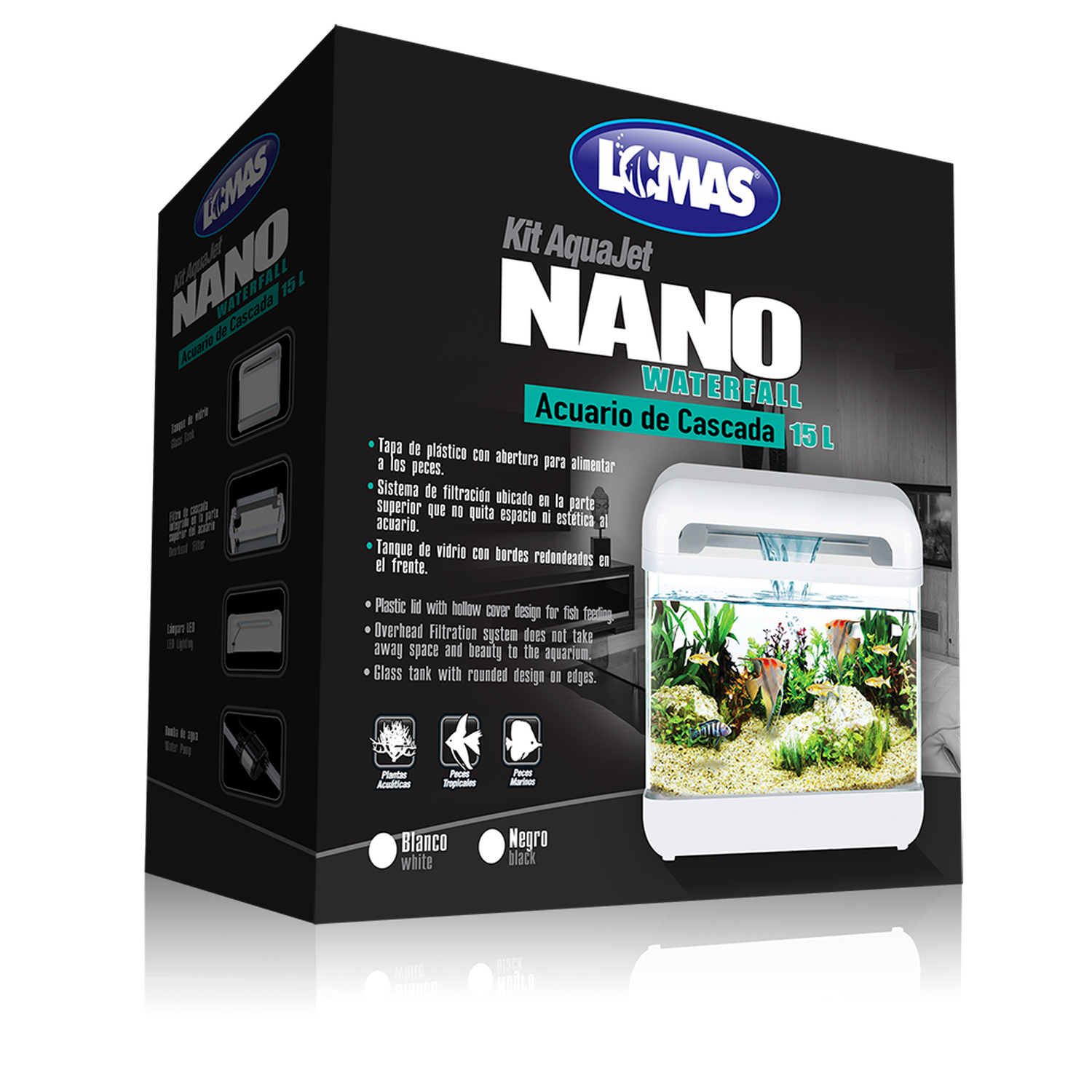 Lomas acuario nano blanco con filtro cascada y luz 15 litros | G.Valkyria - imagen 1