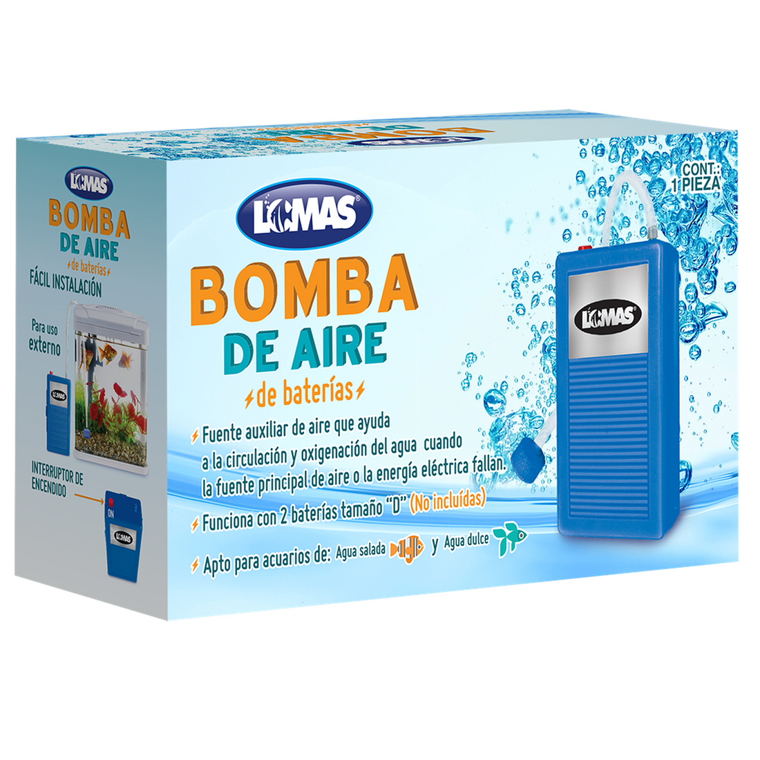 Bomba de aire con pilas "D" para acuarios de LOMAS | G.Valkyria - imagen 1
