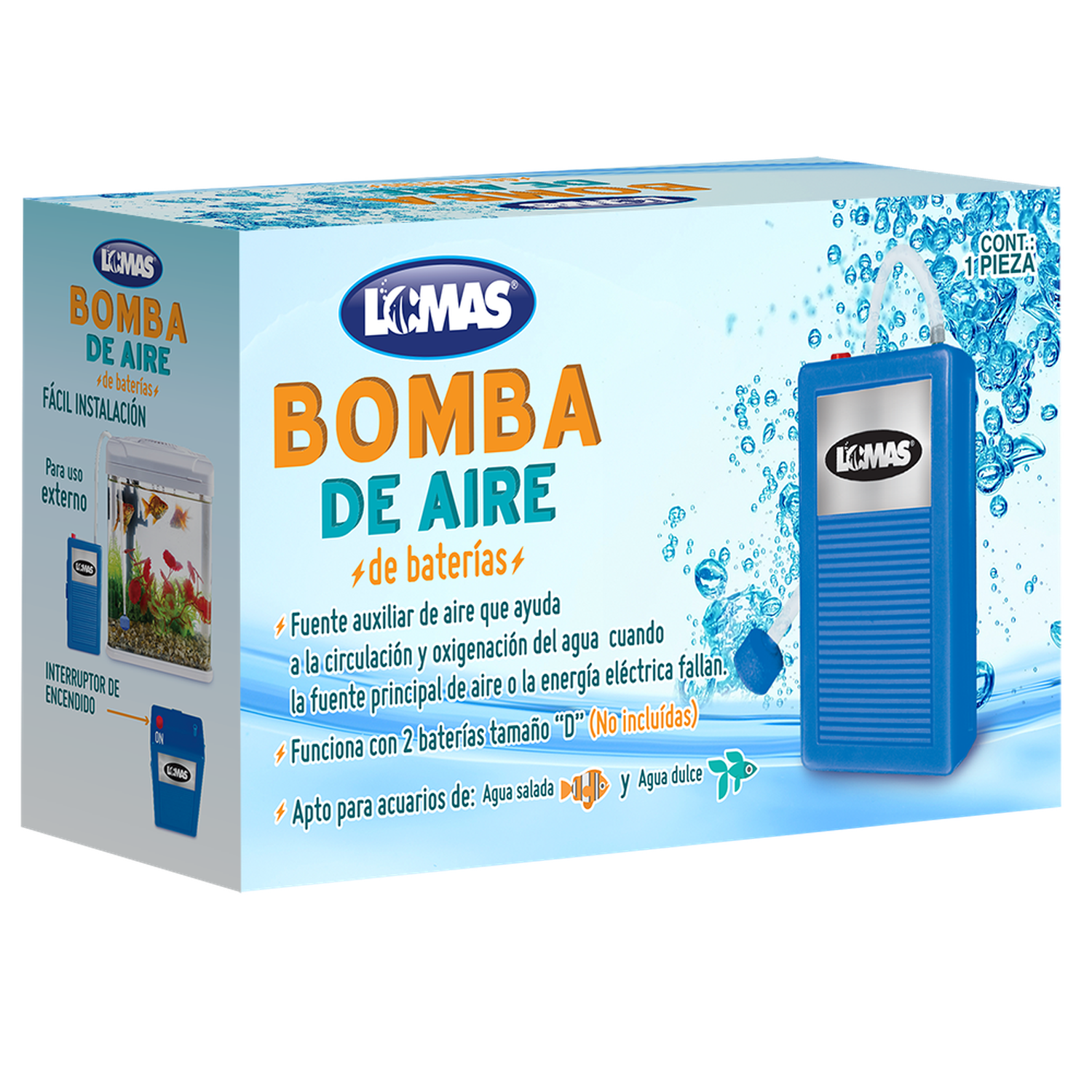 Bomba de aire con pilas "D" para acuarios de LOMAS | G.Valkyria - imagen 1