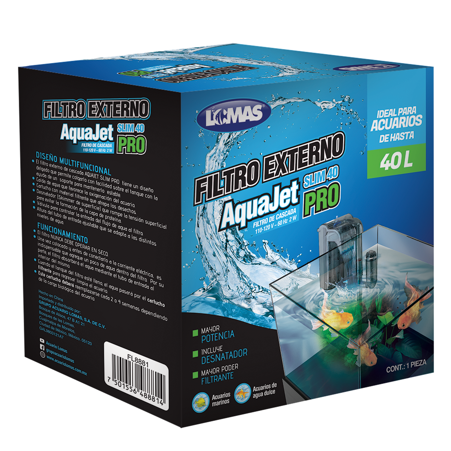 LOMAS filtro de cascada para acuario AquaJet Slim Pro 40 LT | G.Valkyria - imagen 1