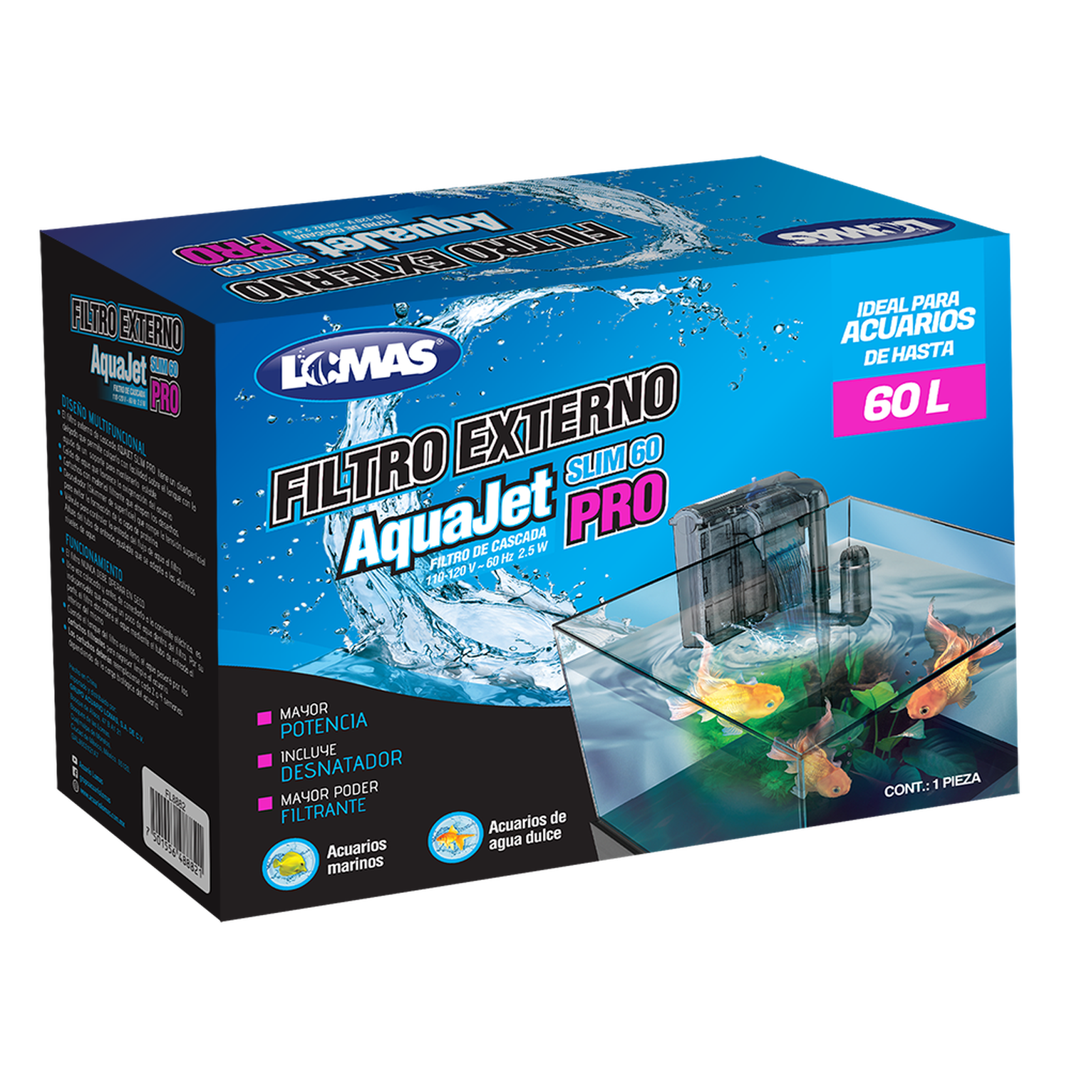 LOMAS filtro de cascada para acuario AquaJet Slim Pro 60 lt | G.Valkyria - imagen 1
