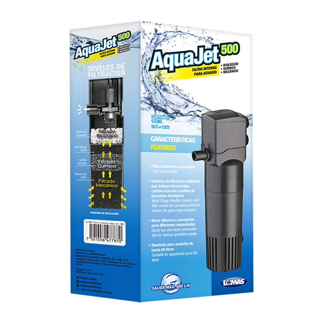 Lomas filtro interno para acuario Aqua-Jet 500 80 litros | G.Valkyria - imagen 1