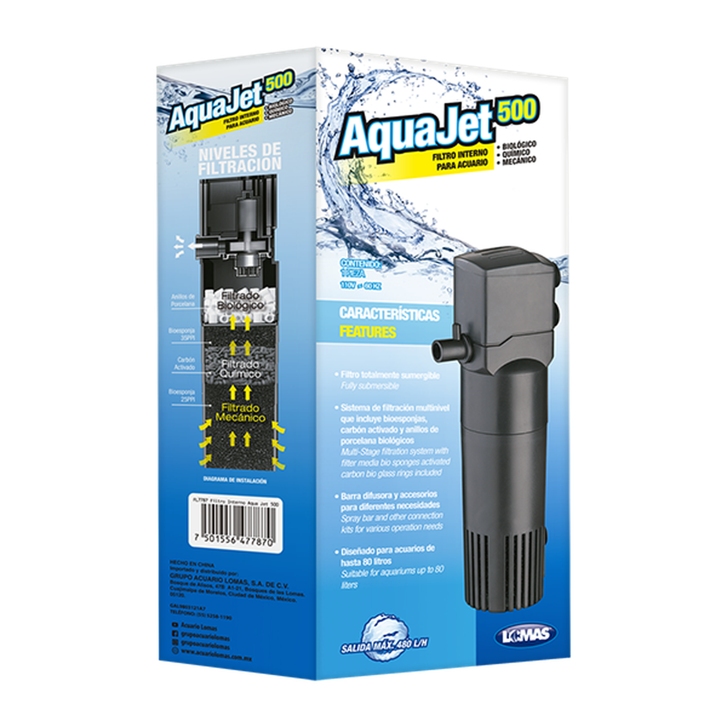 Lomas filtro interno para acuario Aqua-Jet 500 80 litros | G.Valkyria - imagen 2
