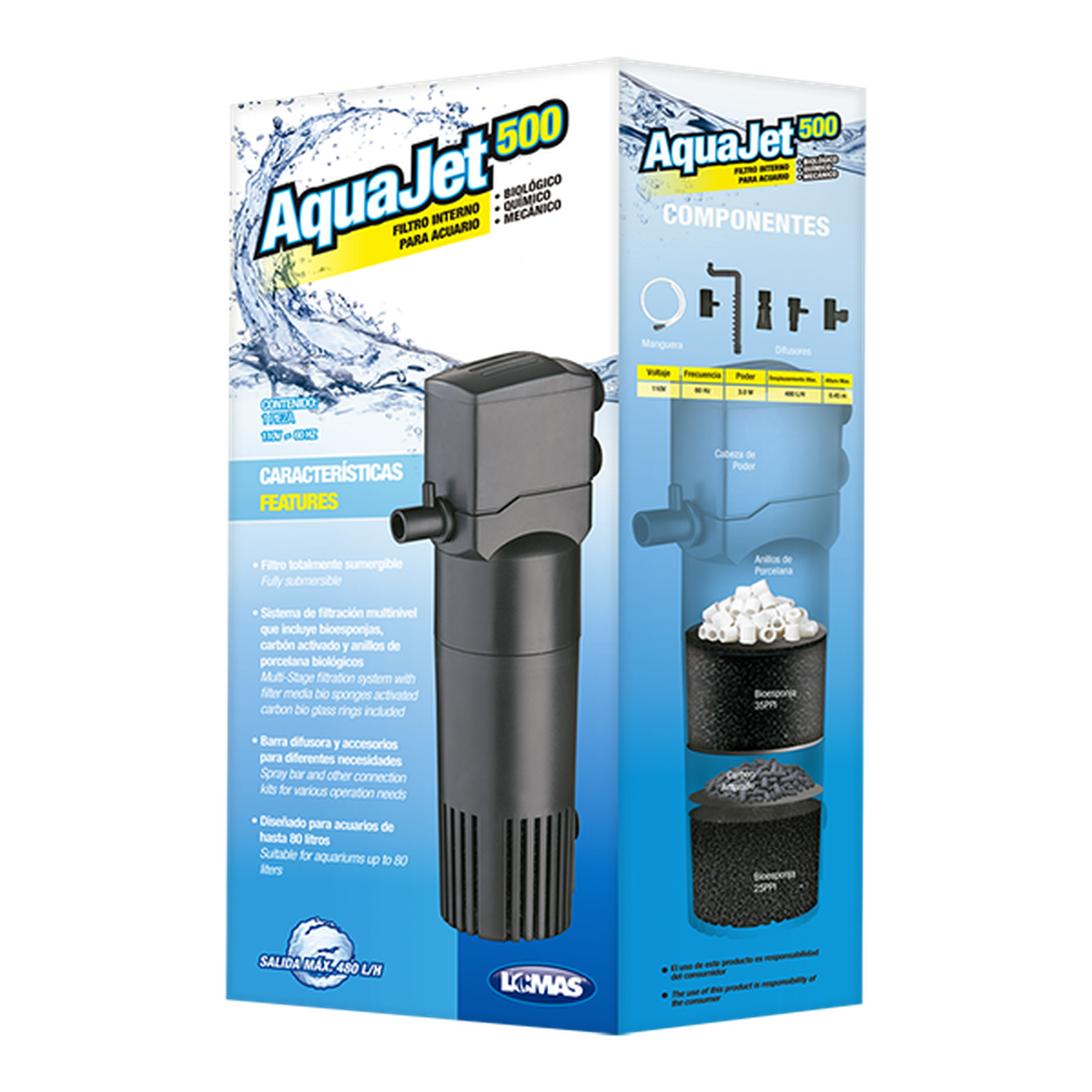 Lomas filtro interno para acuario Aqua-Jet 500 80 litros | G.Valkyria - imagen 3