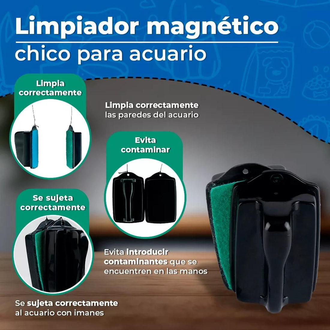 Lomas limpiador magnetico para acuarios de vidrio chico | G.Valkyria - imagen 1