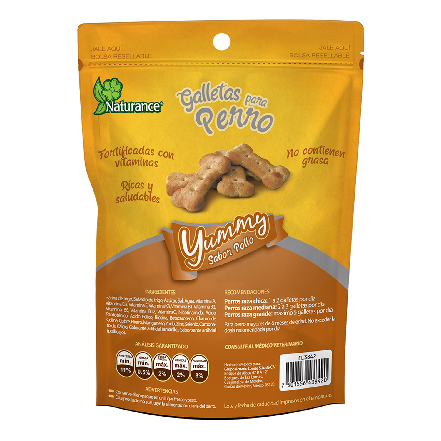 Yummy galletas para perro snacks Sabor Pollo 100 grs de Naturance | G.Valkyria - imagen 2