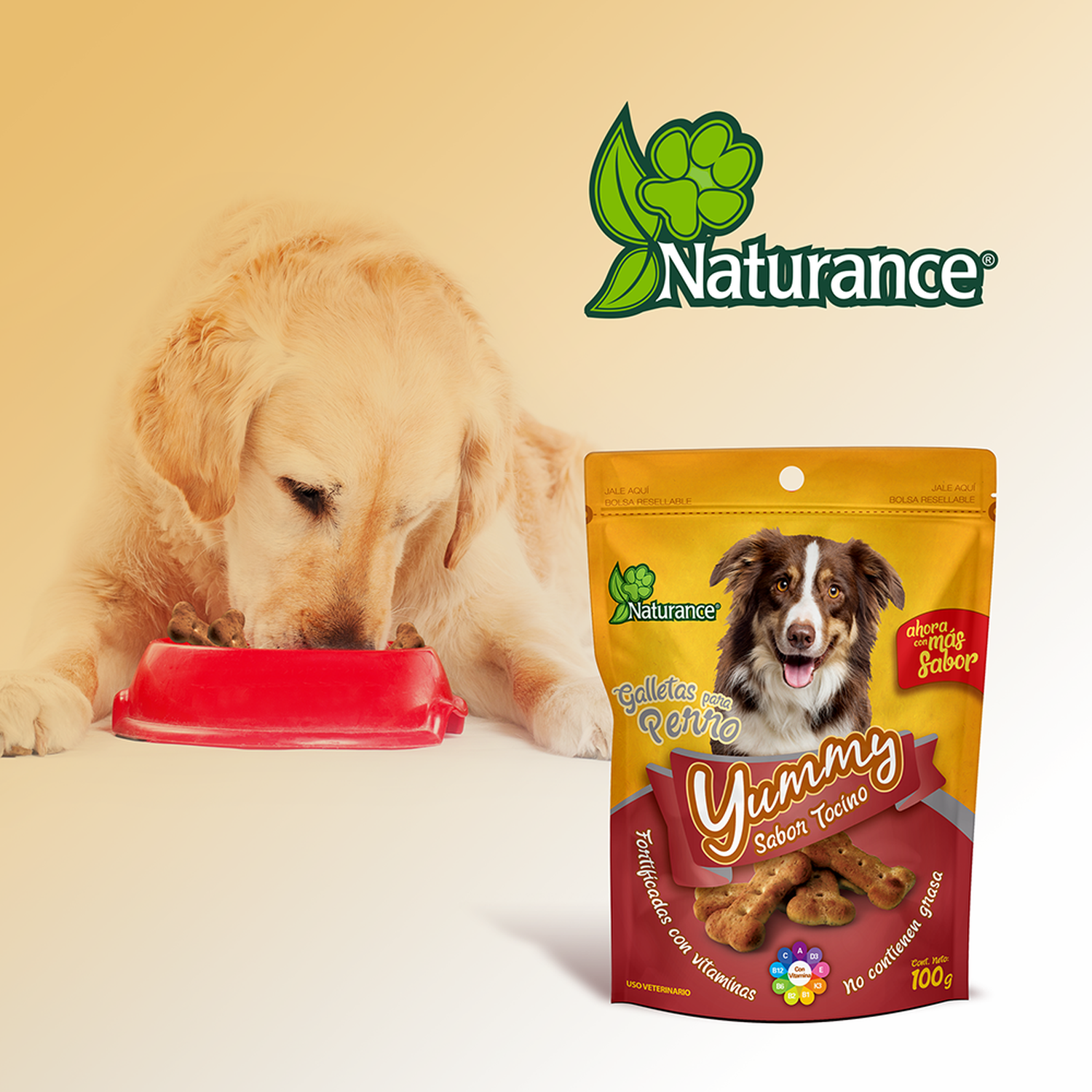 Yummy galletas para perro snacks Sabor Tocino 100 grs de Naturance | G.Valkyria - imagen 4