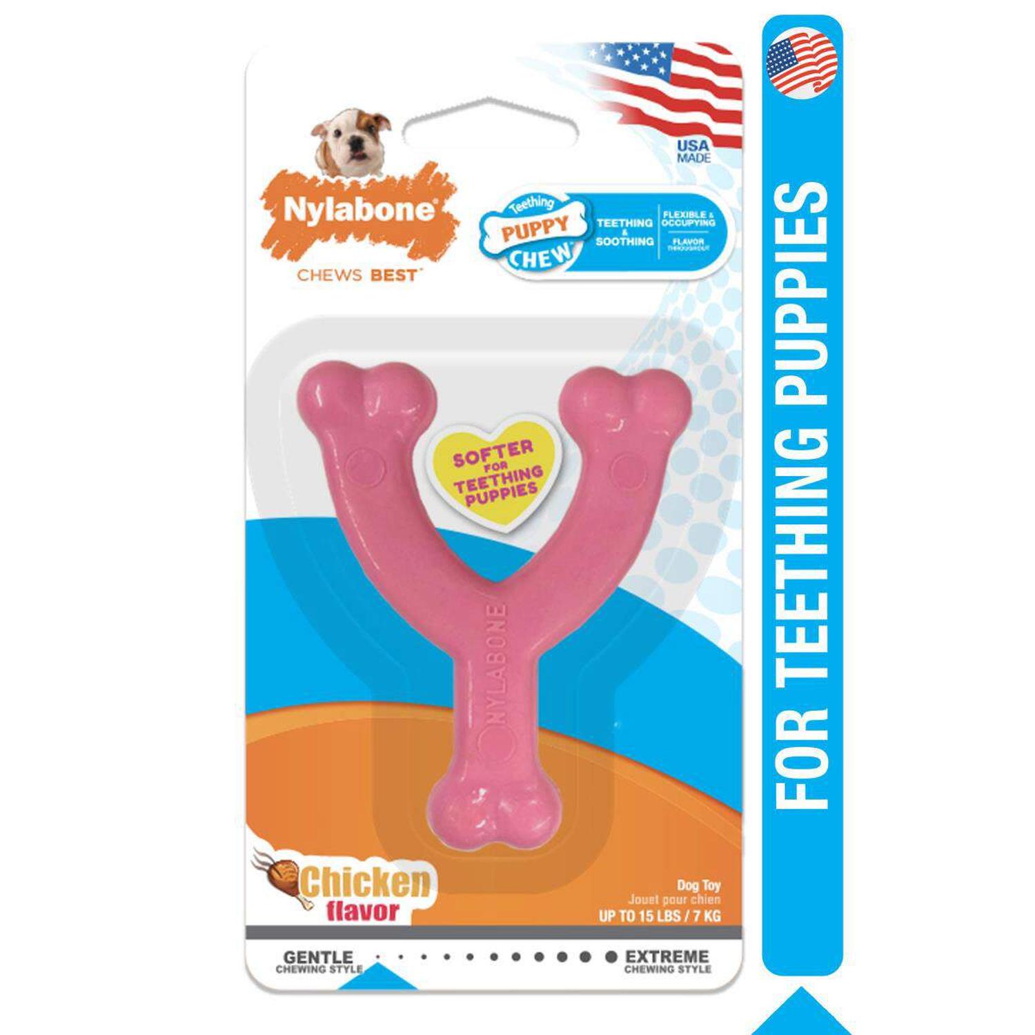 Juguete Hueso Nylabone Rosa Wishbone Puppy Chew, Pollo 7kg | G.Valkyria - imagen 1