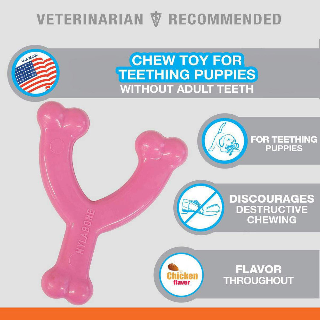 Juguete Hueso Nylabone Rosa Wishbone Puppy Chew, Pollo 7kg | G.Valkyria - imagen 1